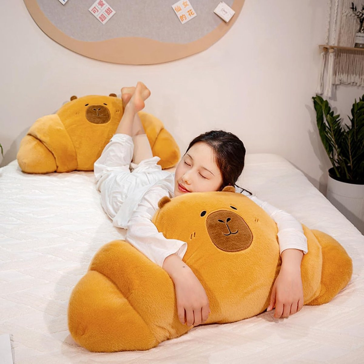 Pluche Capibara Croissant Knuffel Kussen - Kawaii Speelgoed voor Volwassenen en Kinderen - 100 cm