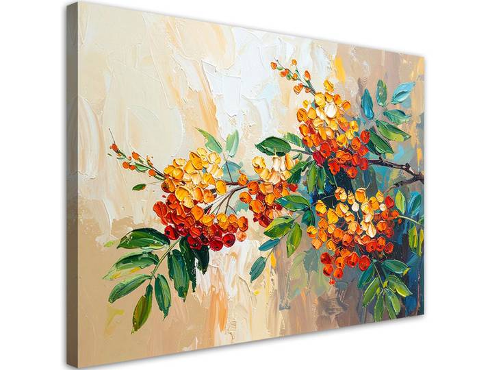 Feeby Leinwandbild Eberesche Pflanzen auf beigem Hintergrund 100x70cm, Beige, Baum/Pflanze/Natur, Rechteckig, 100x70 cm, Bilder & Rahmen, Bilder, Leinwandbilder