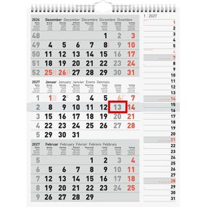 Rido-Ide 3-Monatskalender 7033330007, Kombi, mit Notizspalte, 3 Monate = 1 Blatt, mit Datumsschieber, 30x39 cm, Jahr 2027
