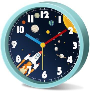 Daily Discovery Astronaut Planet Kids Alarm Clock Silent Non Ticking Cartoon Bedside Desk Clock For Children nza179 Blue