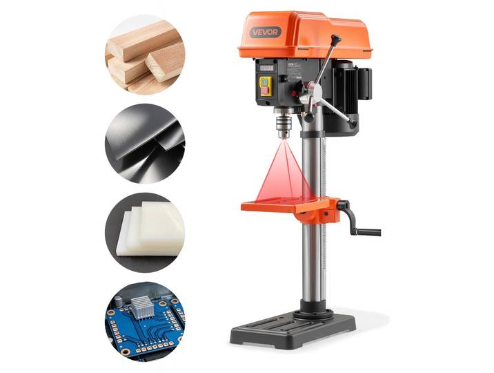 Perceuse à colonne VEVOR 254 mm\, perceuse à colonne 400 W\, perceuse à colonne avec régulation de la vitesse de rotation de 440 à 2600 tr/min\, laser\, table inclinable à 45° et LED\, perceuse pour le travail du bois et du métal