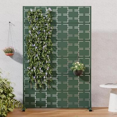 Lirago Outdoor Privacy Screen Metal Freestanding Patio Screen with Modern Geometric Cutouts Decorative for Backyard Deck Balcony Garden