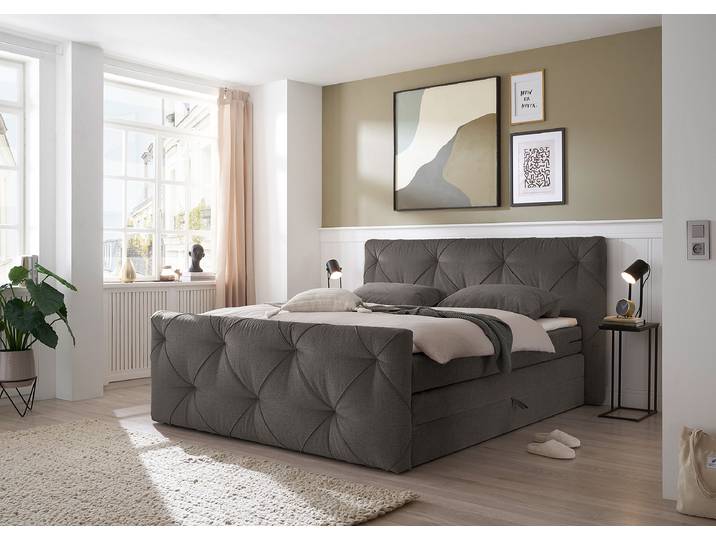 Boxspringbett Jariba 180 x 200cm Chenille Triss Grau