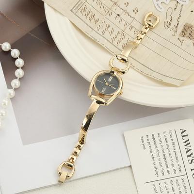Fusion Finds Luxury Women's Bracelet Watch With Round Dial Elegant Ladies Quartz Watch Metal Dress Wristwatch gold black Dial