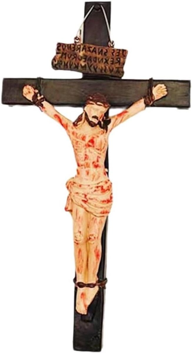 Jezus Kruisbeeld Wanddecoratie Bruin - Hoogte: 20,5 cm
