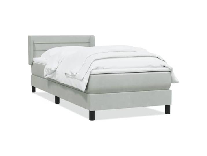 LKJephalotrop Boxspringbett 80x210 Samt mit Matratze & Topper Hellgrau Komplettes Einzelbett für das Schlafzimmer mit verstellbarem Kopfteil, Druckentlastung und waschbarem Matratzenbezug.