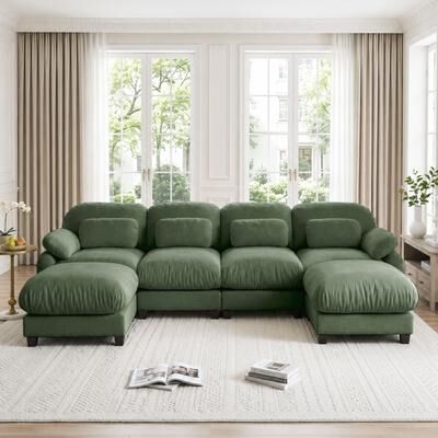 Loedds 4-Seat Chenille U-Shaped Modular Sectional Sofa with 2 Ottomans & Lumbar Pillows