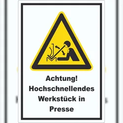 HB-Druck Achtung Hochschnellendes Werkstück in Presse Aufkleber A9 (37x52mm)