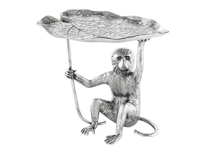 Beistelltisch WILDLIFE MONKEY 55cm - silber - Metall - handgefertigt Montiert, detailgetreue Affen-Figur, als Beistelltisch nutzbar, hochwertig, für Wohnzimmer, 5 kg Belastbarkeit, pflegeleicht