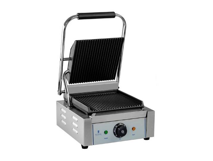 Royal Catering Kontaktgrill Panini Toaster geriffelt 1800 W Gastro Elektro Grillplatte Edelstahl, 1800 W