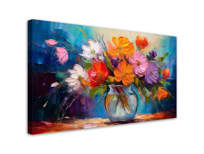 Feeby Leinwandbild Bemalter Blumenstrauß in einer Vase 120x60cm, Mehrfarbig, Floral, Rechteckig, 120x60 cm, Bilder & Rahmen, Bilder, Leinwandbilder