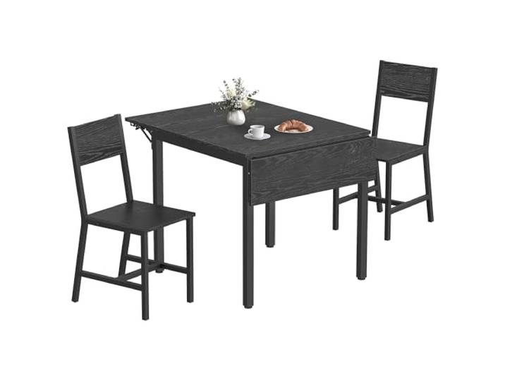 VASAGLE Klappbarer Esstisch und 2 Esszimmerstühle Set Platzsparender Esstisch, Kleiner Küchentisch aus Holz, Schwarze Metallbeine, BARNET Kollektion