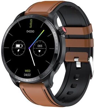 CaseAndConnect T52 Bluetooth Calling Smart Watch With Health Monitoring IP67 Waterproof Leather Band brown