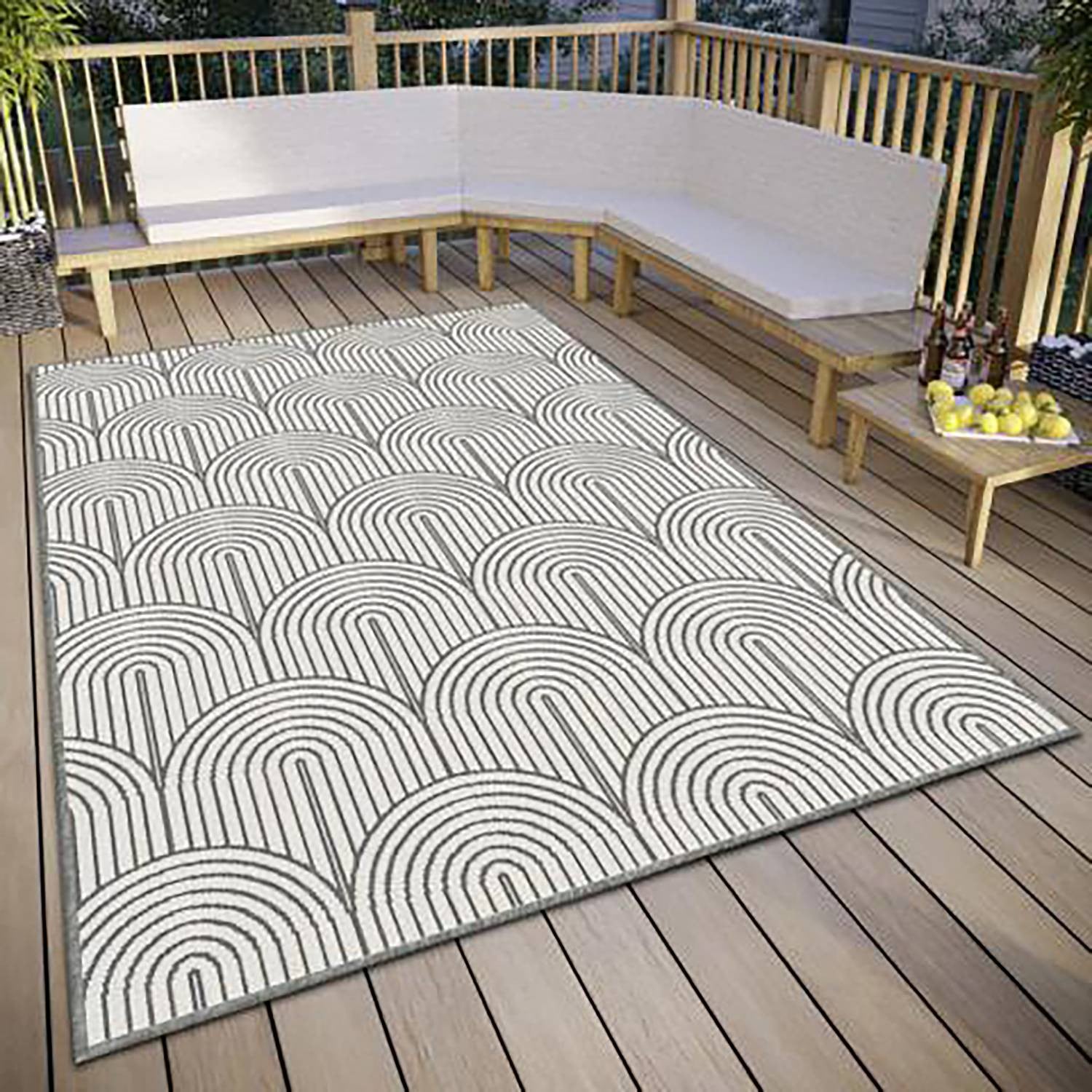 home24 In- en outdoorvloerkleed zilver/wit, 200 x 290 cm