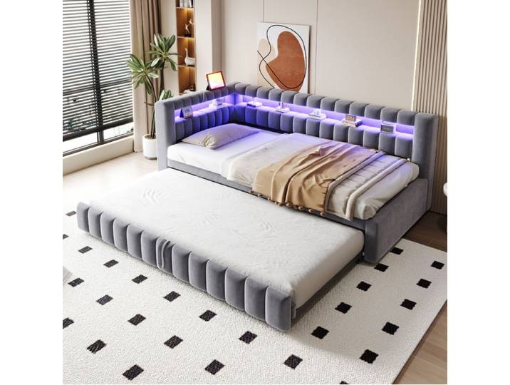 SENVIRO lit canapé convertible avec LED gris 90 x 200 cm