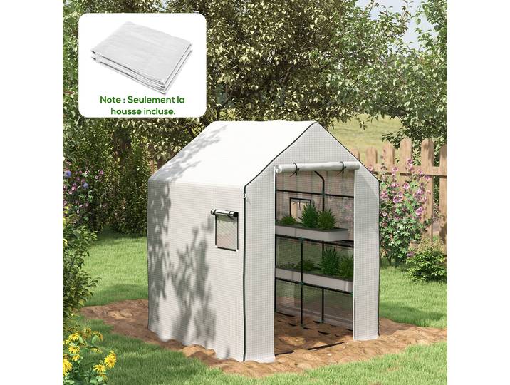 Outsunny Bâche Serre 140x143x190cm Anti-UV avec Fenêtre et Porte