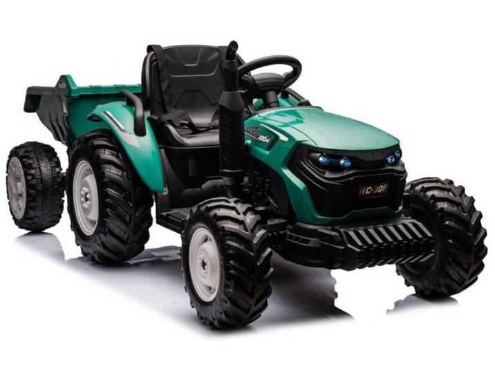 Wisam Elektro-Kindertraktor HC-306 Batteriebetriebener Traktor mit Anhänger Dunkelgrün 24V
