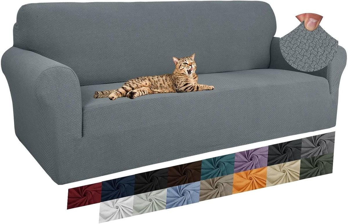 Universele elastische bankhoes voor 3 zits bank in lichtgrijze jacquard stof