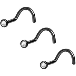 SET Chirurgenstahl Nasenstecker Spirale FLACHE KRISTALLDISC
