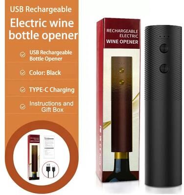 KitchenNation Electric Wine Bottle Opener, Automatic Red Wine Corkscrew, Rechargeable One click Button Wine Tools, Kitchen Products black