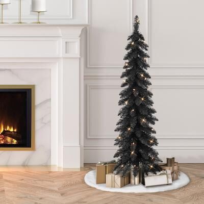 Puleo International 4 ft Pre-Lit Black Artificial Alpine Pencil Tree