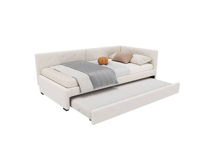 Lit 90x200 cm avec lit gigogne Beige FloraGrace