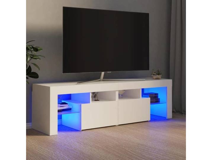 Meuble TV avec lumières LED-Banc TV à LED Blanc 140x36 5x40 cm