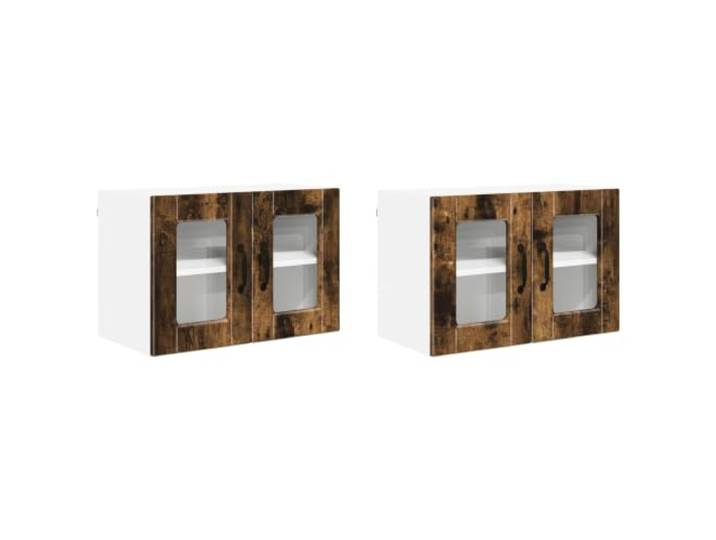IBUQDDV Wandglas-Schrank Porto 2 STK. Geräucherte Eiche Holzwerkstoff Wandmontage,geräumige Fächer,Ablagen,für Küchenutensilien,Gewürze,Kochgeschirr,Innenbereich