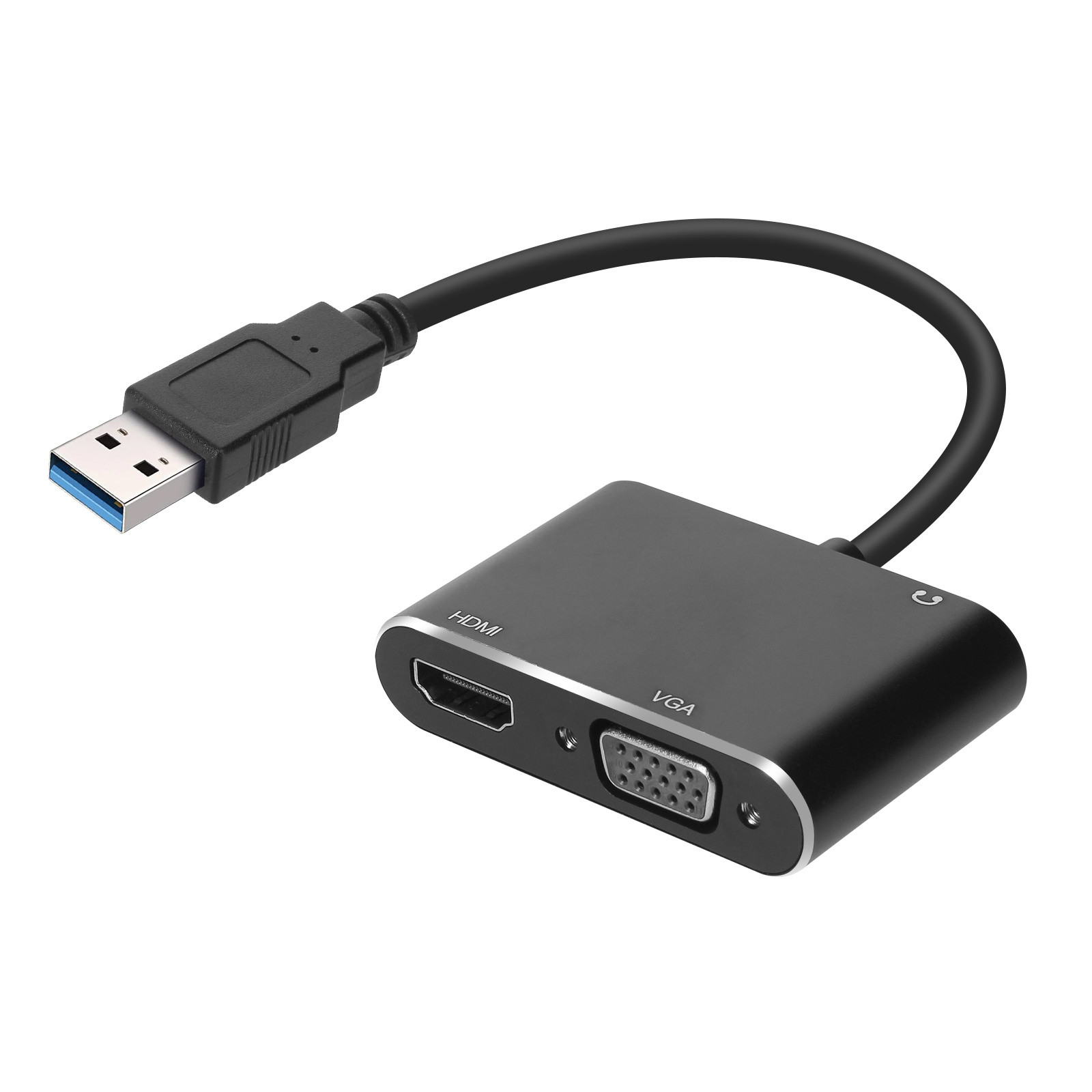 Avizar USB-hub adapter met HDMI/VGA-aansluiting en 3,5 mm audio-aansluiting, Full HD 1080P, zwart