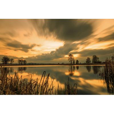 Fototapete PAPERMOON "SOMMER-SEE-SONNENUNTERGANG SEE BÄUME LANDSCHAFT HIMMEL", bunt, B:5m L:2,8m, Vlies, Tapeten