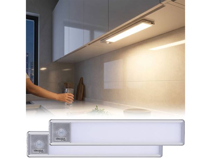 2er-Set Akku LED-Lichtleiste mit Bewegungssensor, 20,5 cm