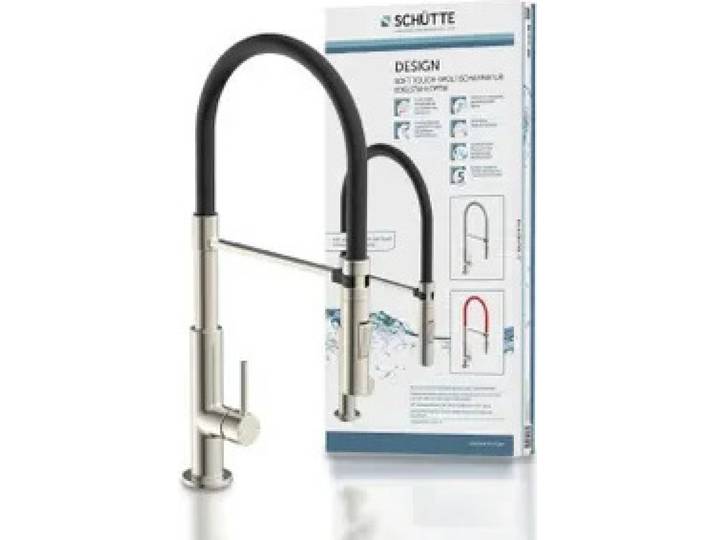 SCHÜTTE Küchenarmatur DESIGN mit Geschirrbrause, Wasserhahn Küche ausziehbar, schwenkbare Mischbatterie Küche, Edelstahloptik/Schwarz