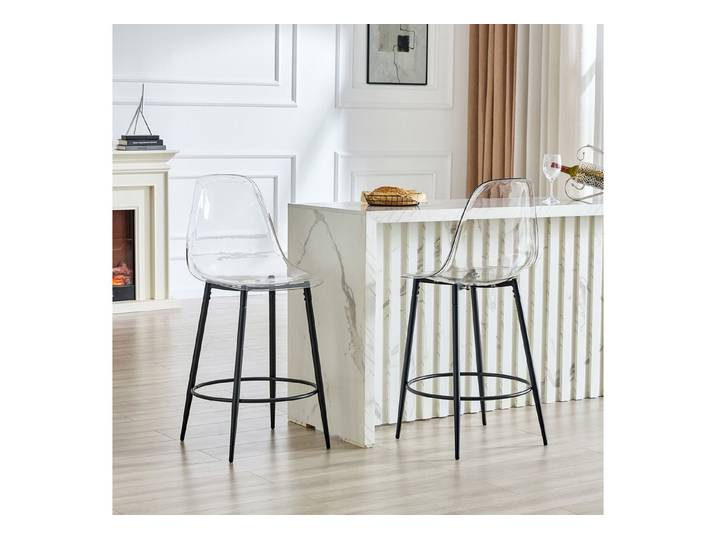 Fine Life Pro Barhocker 2 Barhocker transparent, Schwebedesign, schwarze Beine, Für offene Küchen, moderner Luxus-Minimalismus