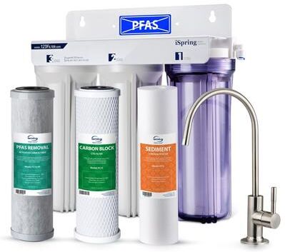 iSpring US31-PF Classic 3-Stage Under Sink Water Filtration System, SGS-Tested PFAS Reducing, Tankless Under Sink Water Filter