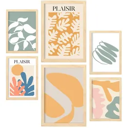 POSTER Set Mit 6 Vegetation Sammlung A3 & A4 Rahmen Aus Hellem Holz