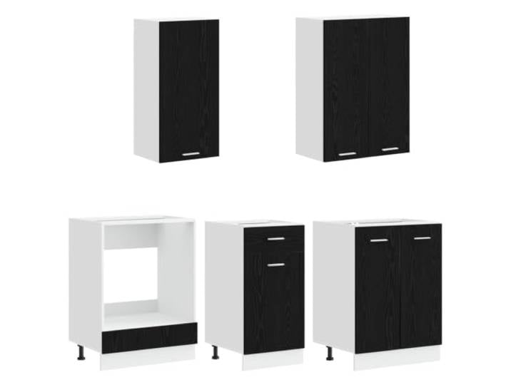 KTHLBRH 5-teiliges Küchenset LYON Eiche Schwarz Holz Engineered Verstellbare Füße, Wandbefestigung, leicht zu reinigen, Wandschränke 40 x 31 x 80 und 60 x 31 x 80 cm