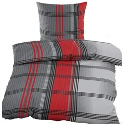 KH-Haushaltshandel Seersucker Bettwäsche 135x200 +80x80cm, bügelfrei, Microfaser, rot grau, kariert