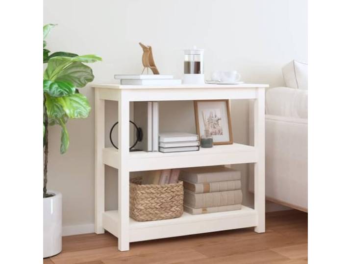 HEFZGDB Massivholz Konsolentisch Kiefer Weiß 80x40x74 cm mit 3 Ablagen, Flurtisch Beistelltisch für Eingangsbereich Wohnzimmer als praktischer Aufbewahrungstisch