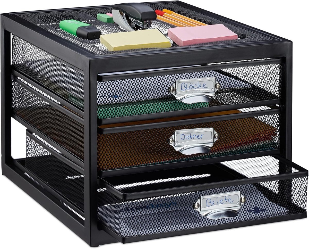 Ladenbox met 3 lades voor A4-documenten - Zwarte bureau organizer en documentenhouder