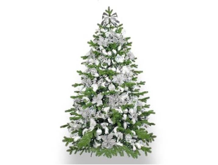LAALU Künstlicher Weihnachtsbaum 150 cm – WINTERKÖNIG – geschmückt mit 93 Weihnachtsbaumschmuck – inkl. Metallständer und Aufbewahrungsbox