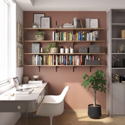"Wallniture Turin 72"" Wall Mounted Shelves with Adjustable Brackets, Floating Shelves for Living Room & Office Decor, 2,3,4 Tier"