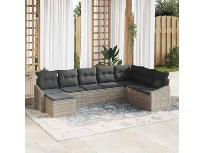 KTHLBRH Modulares Sofa-Set aus Polyrattan, hellgrau, 8-teilig Abnehmbare Kissen, verstellbarer Tisch, UV-beständig, für Garten und Terrasse