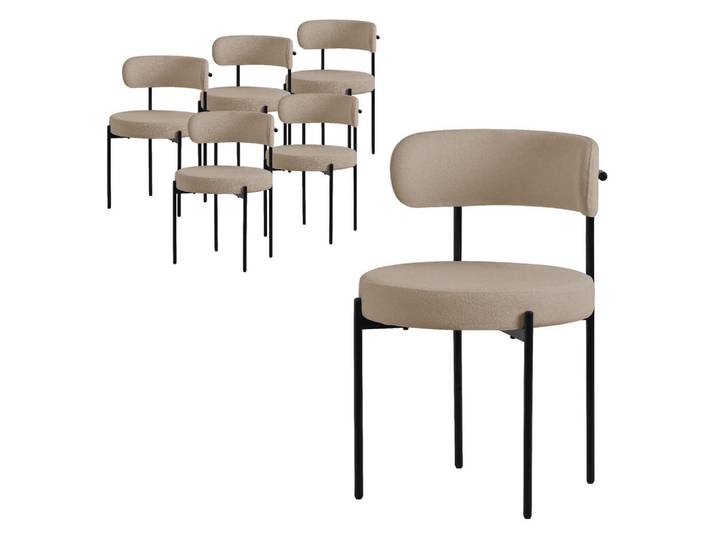 Ml-Design Esszimmerstuhl 6er Set Teddystoff braun, Braun, Metall, 53x78x50 cm, Esszimmer, Stühle