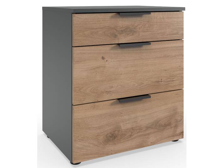 Nachtkommode, Schwarz, 54x61x41 cm, Spanplatte, 3 Schubladen mit Soft-Close, Modern, Wimex