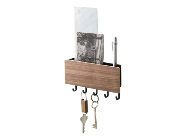 YAMAZAKI 2729 RIN Key Hook with Tray\, black\, Wood/Steel\, 18 x 3 x 9.5 cm