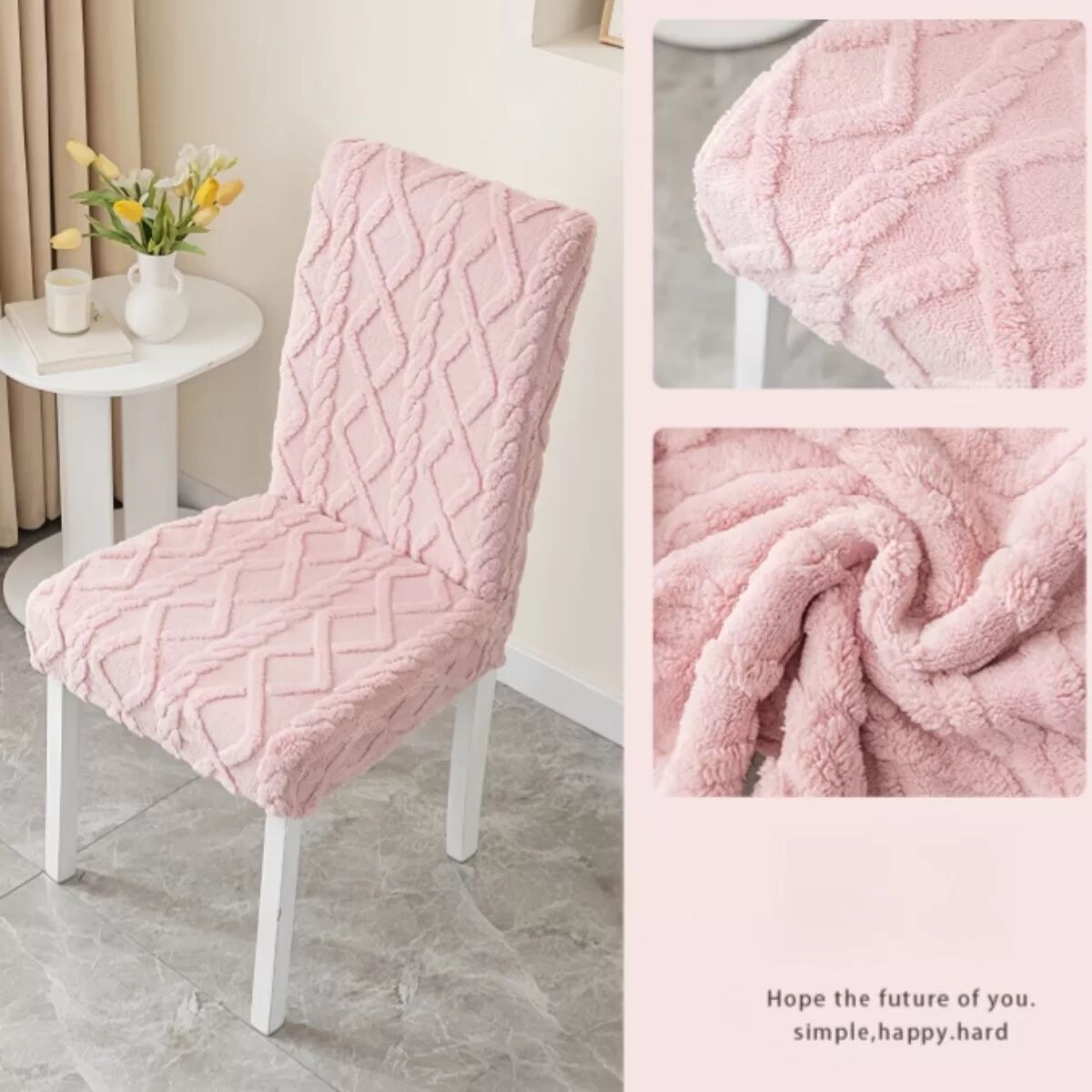 INF Housse de Chaise en Peluche Épaissie - Housse Extensible Intégrale pour Chaise de Salle à Manger Rose