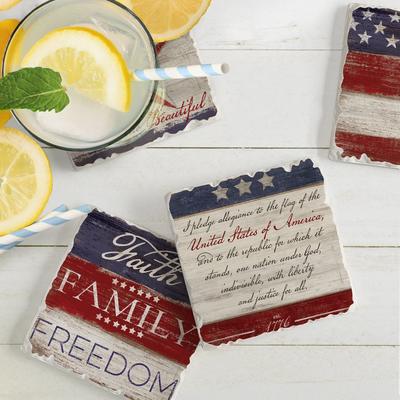 Counterart Absorbent Stone Coaster, Americana, Set of 4 - 4.01x4.10