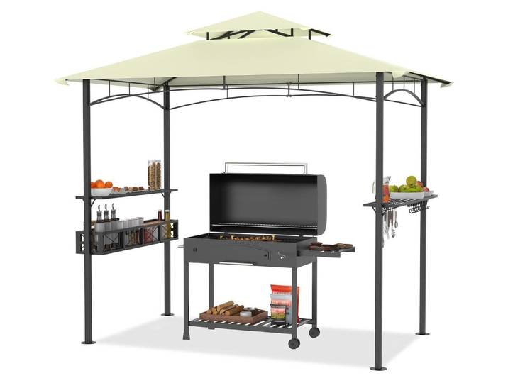 Grillpavillon Outdoor 245 x 153 x 250 cm Wasserdicht mit Rauchabzug UV-Schutz Beige