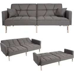 Schlafsofa MCW-K65, Schlafcouch Bettsofa Gästebett, Schlaffunktion Liegefläche 170x104 cm ~ Stoff/Textil grau