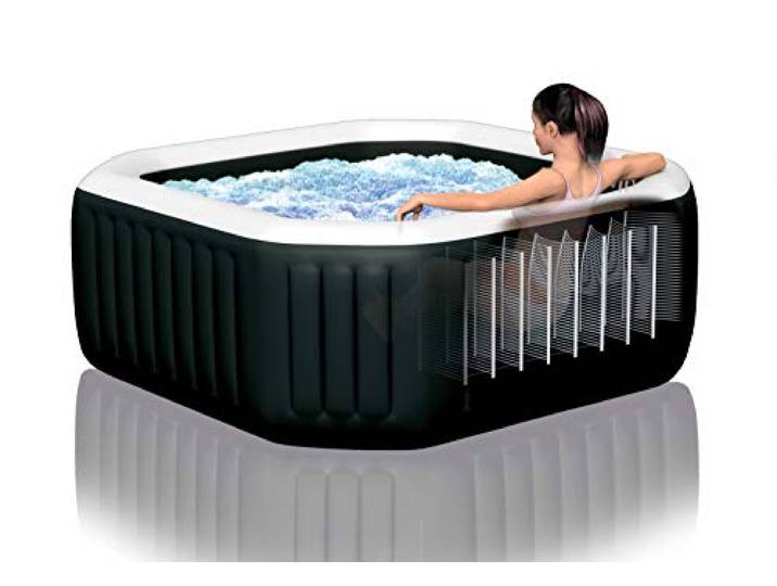 INTEX PureSPA Jet+Bubble Deluxe In- & Outdoor Whirlpool aufblasbar für 6 Personen 1098 L (196 x 71cm) Wasserenthärtungs- & Salzwassersystem - 140 Massagedüsen - 2200 W Heizsystem (28462)